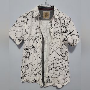 Brooklyn Laundry Boys XL(18), black/white cracked print short sleeve button up s